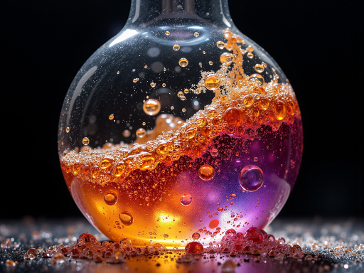 化工企业标识，橙色圆形徽标，蓝色化学符号，科技感设计